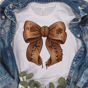 🏈 Coquette Football T-shirt 3d faux leather bow XXL 2XL 3XL  new Game day
